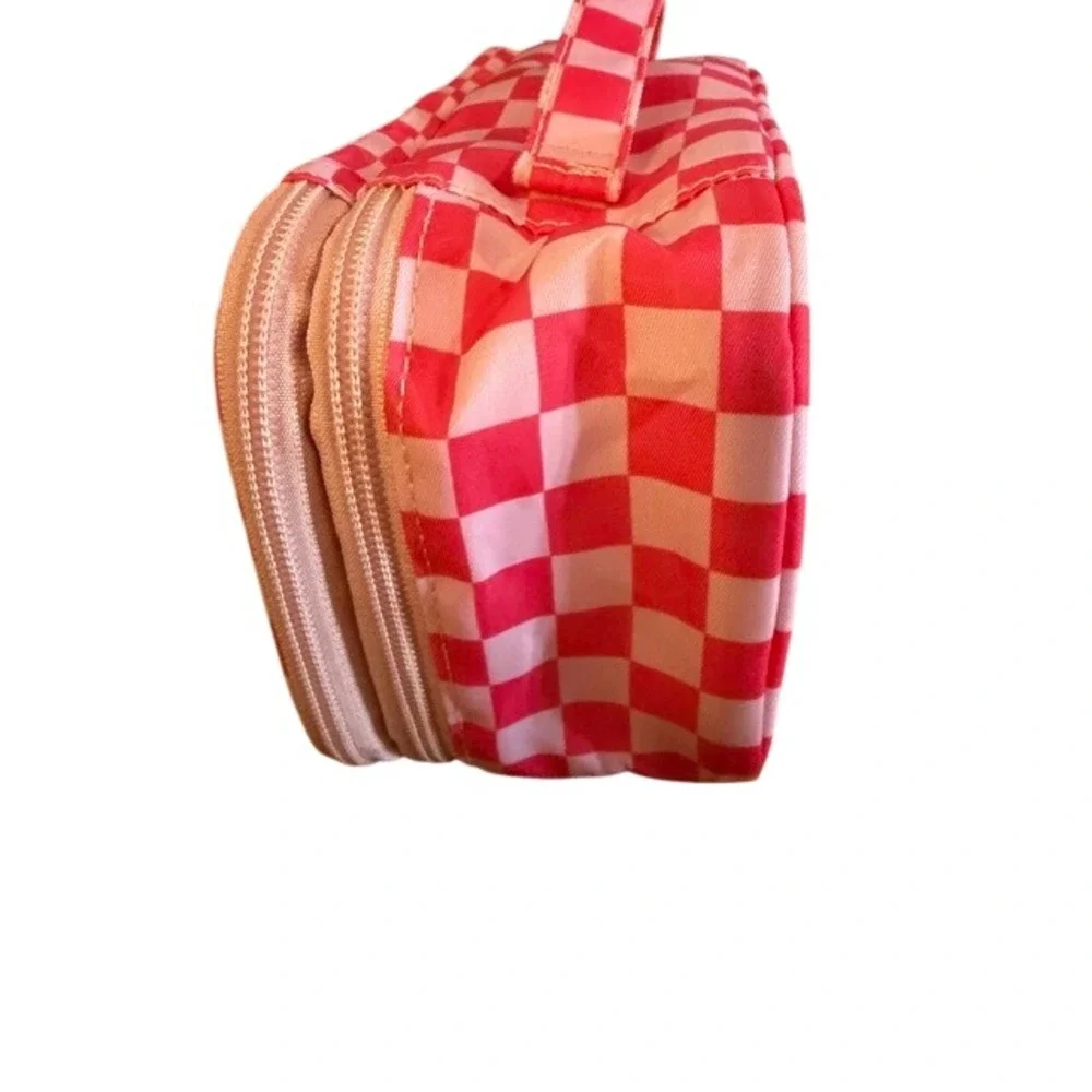 Pink White‎ Checkerboard Relavel Makeup Bag Travel Toiletry Organizer Pouch
